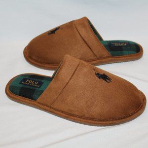 NIB POLO RALPH LAUREN‎ MEN'S SUEDE LINED COMFORT SLIPPERS CHESTNUT PLAID